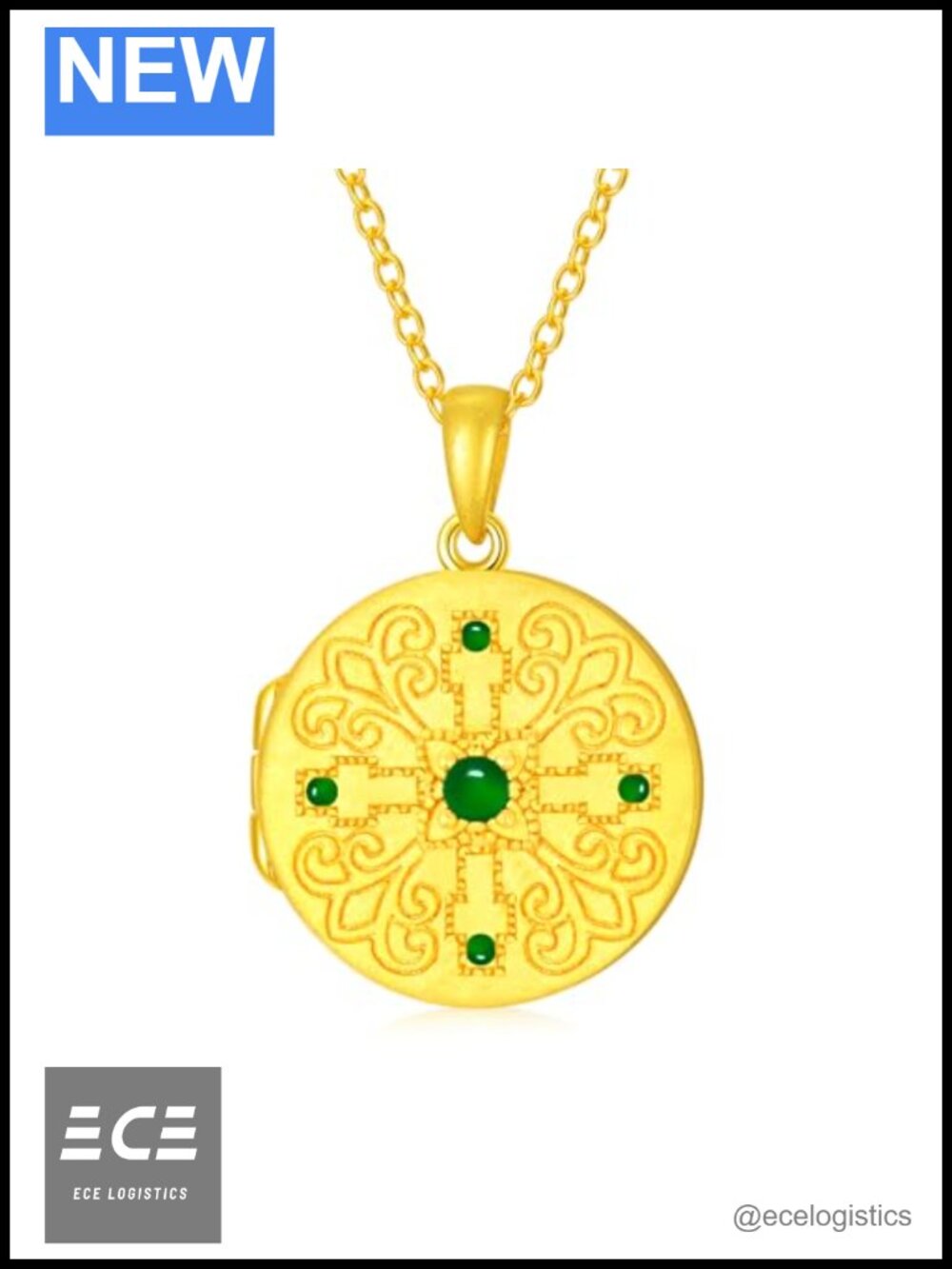 SOULMEET 14k Gold Plated Silver Emerald Cross Locket Necklace